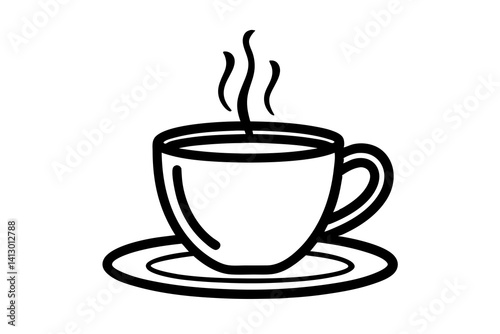 Minimalist Hot Coffee Cup with Plate Line Art – Perfect for Apps, Cafes, and Beverage Designs

