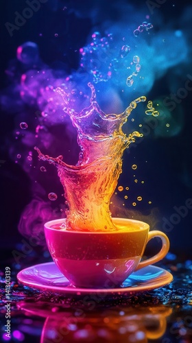 Obraz na płótnie Rainbow Explosion Inside Coffee Cup Creating Magical Visual Effect w salonie