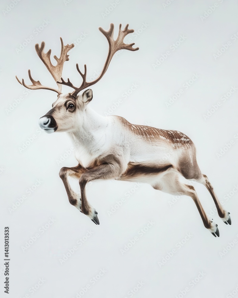 Reindeer Leaping Gracefully Against an Isolated White Background