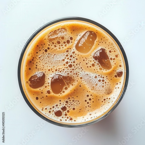 Obraz na płótnie Refreshing Iced Coffee with Ice Cubes and Straw on Minimalist White Background w salonie