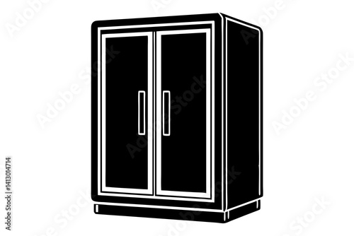 Minimal French Door Refrigerator Line Art – Simple Modern Fridge Icon in Outline Style

