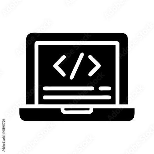 Laptop with Code Icon – Web Development and Programming Symbol for Digital Solutions