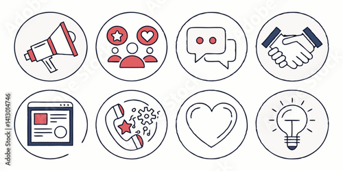 Flat Vector Business Icons Marketing Communication Customer Service Innovation Set