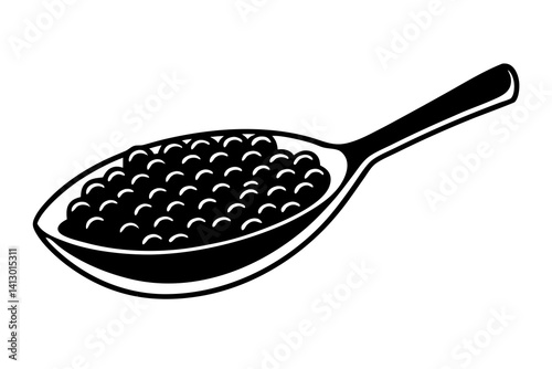 Salmon Roe on Spoon – Flat Vector Fish Egg Illustration

