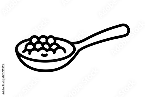 Salmon Roe on Spoon – Flat Vector Fish Egg Illustration


