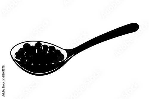 Salmon Roe on Spoon – Flat Vector Fish Egg Illustration

