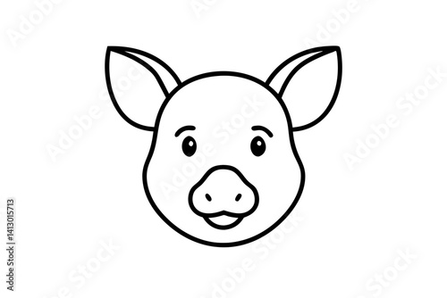 Pig Head Icon – Minimal Line Art Pork Animal Vector

