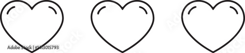 Set of three hearts, line art design, perfect for use in love-themed designs, romantic patterns, and Valentine's Day illustrations in vector format