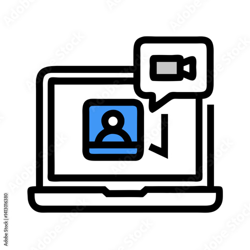 Laptop with Video Call Icon – Virtual Meeting and Communication Symbol for Online Collaboration