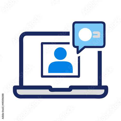 Laptop with Video Call Icon – Virtual Meeting and Communication Symbol for Online Collaboration