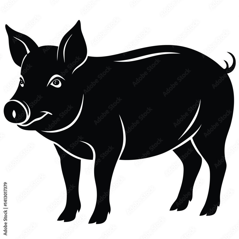 Pig silhouette. Vector illustration of black icon logo pig silhouette isolated on white. Outline shadow shape pork, side view profile. Pig silhouette. Vector illustration of black icon logo pig silhouette isolated on white. Outline shadow shape pork, side view profile.
