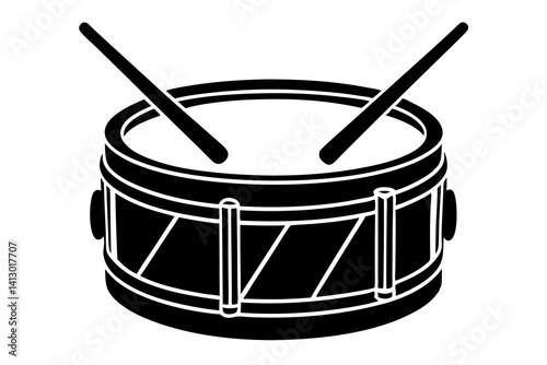 Snare Drum Icon – Minimalist Drum with Sticks Line Art Vector

