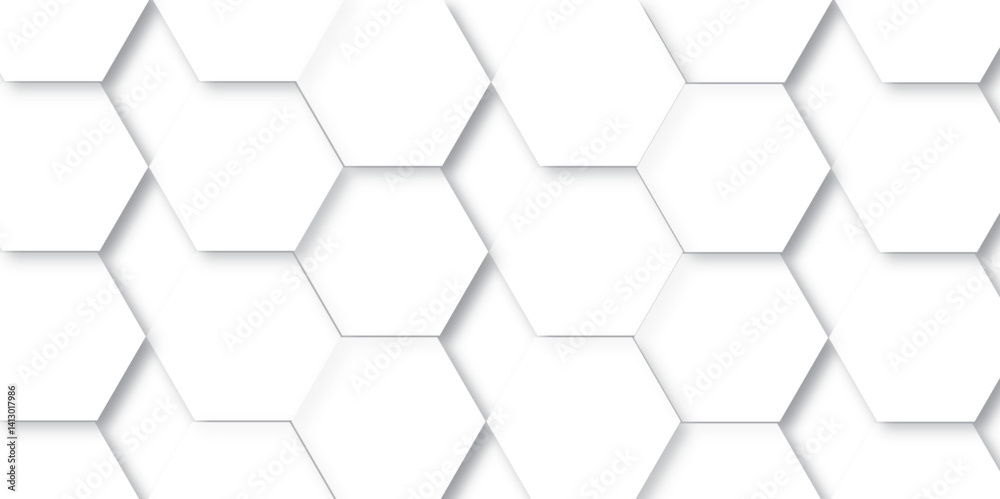 Naklejka premium bright white abstract honeycomb background. Background with white and black lines 3d Hexagonal structure futuristic white background and Embossed Hexagon , honeycomb white Background.