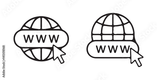 Website icon set. Web icons vector. Set of web icons, click to go to website. Globe with arrow. Vector illustration.