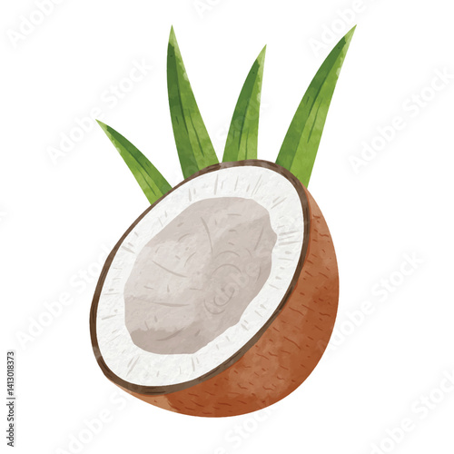 Coconut fruit Design elements. watercolour style vector illustration.