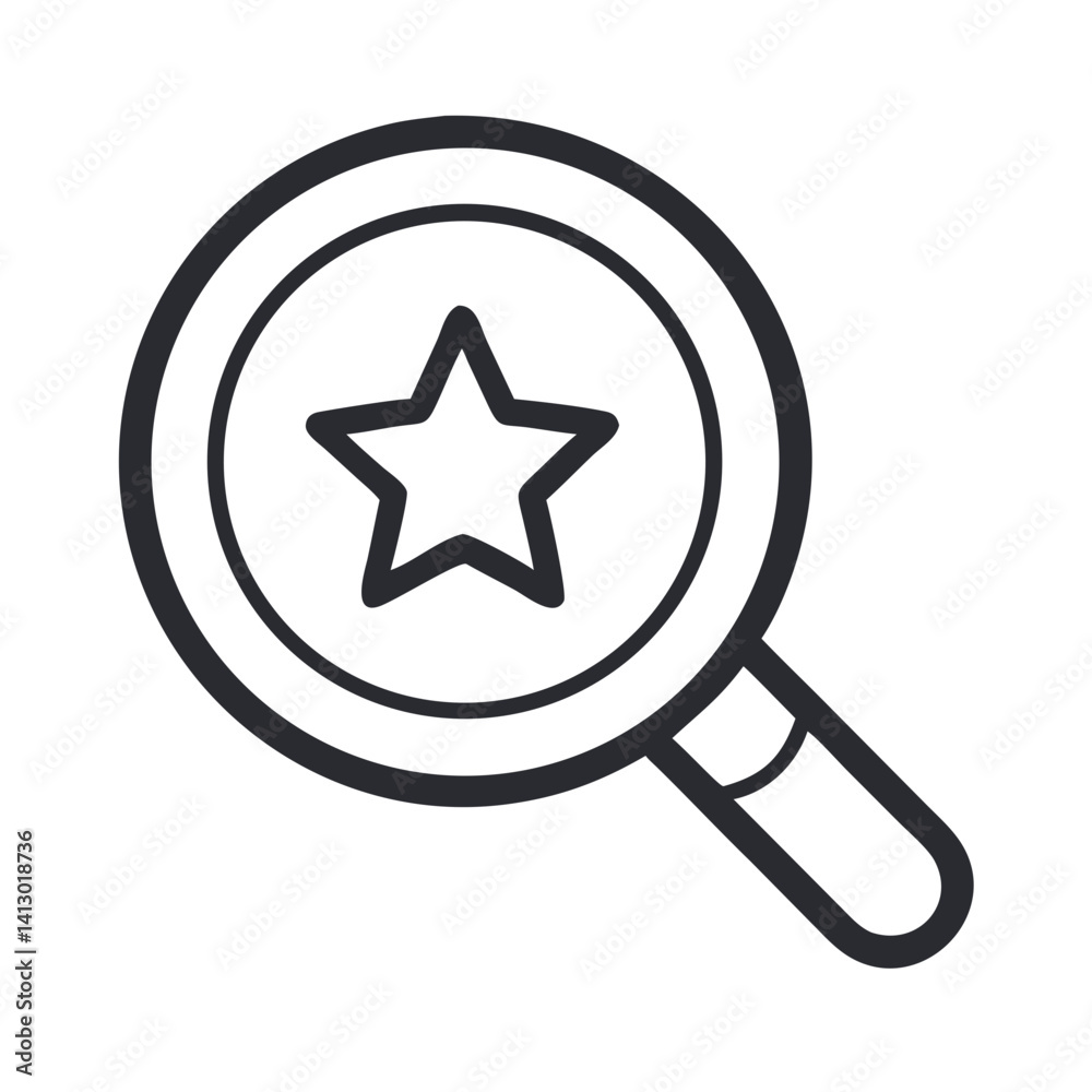 Magnifying Glass with Star Icon Representing Featured Search or Highlighted Discovery Magnifying Glass with Star Icon Representing Featured Search or Highlighted Discovery