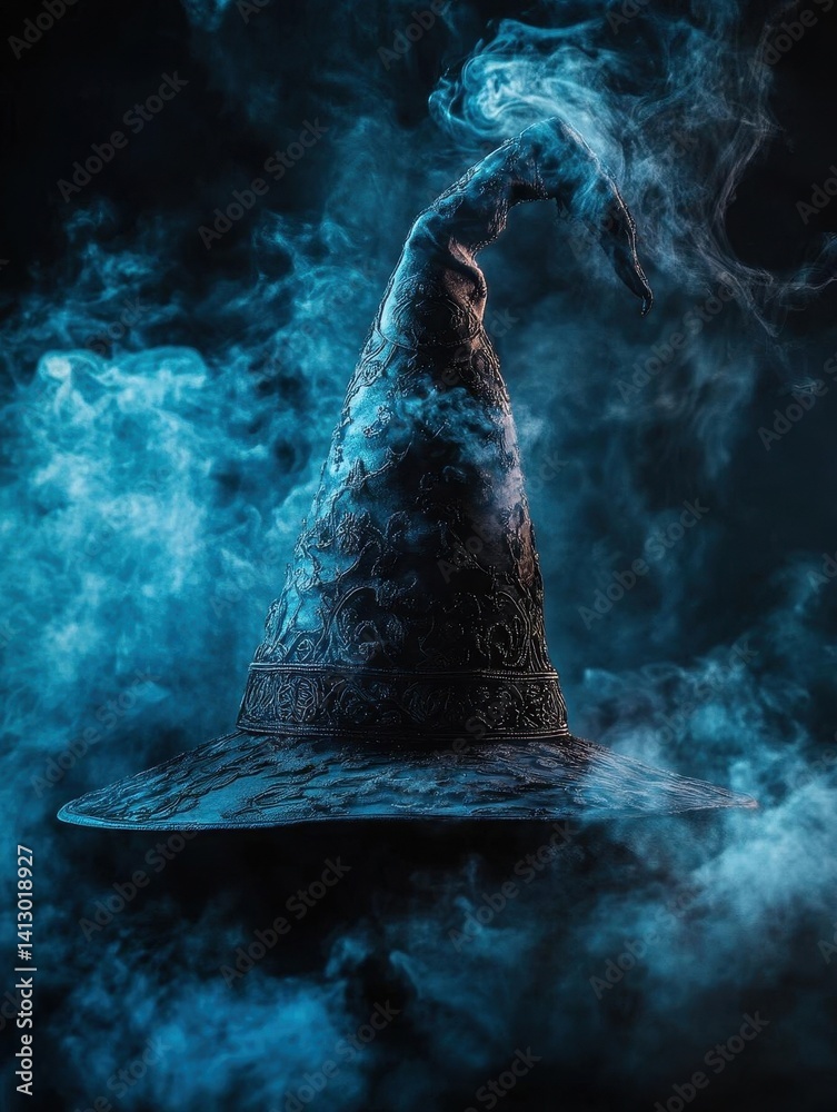 Traditional Witch Hat with Mystical Aura and Ethereal Shadows Perfect for Halloween and Magic Themed Designs