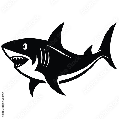 simple shark vector silhouette black color for animal element idea