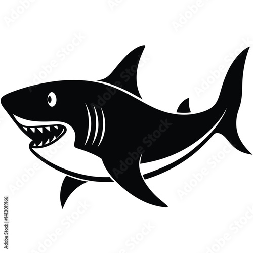 simple shark vector silhouette black color for animal element idea