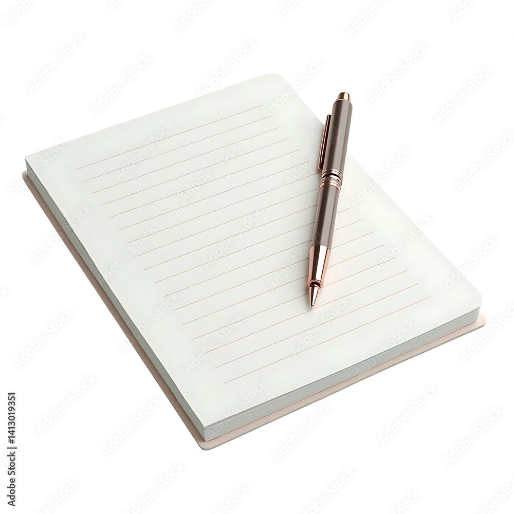 Blank lined notebook pen ready white background Blank lined notebook pen ready white background