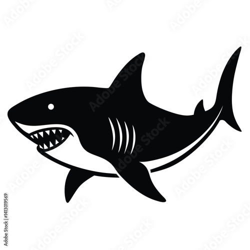 simple shark vector silhouette black color for animal element idea