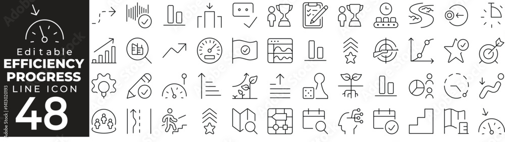 Efficiency Progress Icon Set: A Line Icon Collection Featuring Productivity, Time Management, Optimization, Performance, Workflow, Results, and More
Efficiency Progress Icon Set: A Line Icon Collection Featuring Productivity, Time Management, Optimization, Performance, Workflow, Results, and More