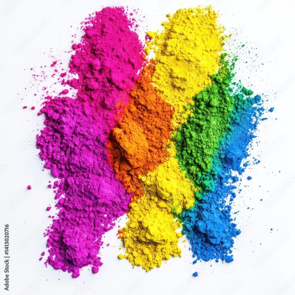 Vibrant Rainbow Holi Powder Explosion Bursting with Bright Colors Isolated on Crisp White Background