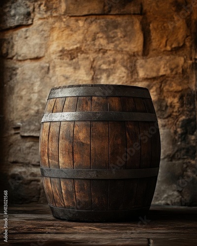 Obraz na płótnie Vintage Wine Barrel in Rustic Cellar Setting with Dramatic Lighting Perfect for Wine and Spirit Industry Content w salonie