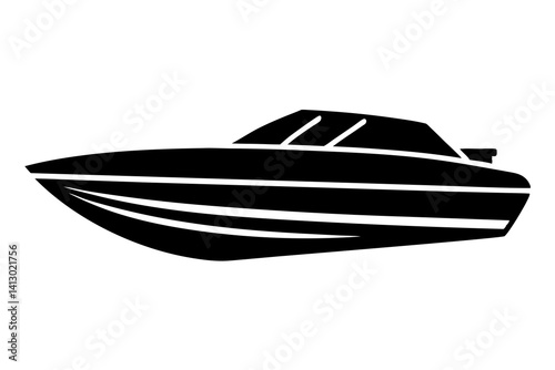 Speedboat Icon – Minimal Motorboat Line Art Vector

