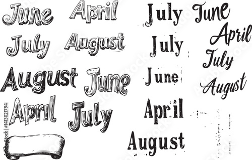 hand drawn font text that say months April, June, July, August