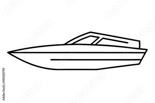 Speedboat Icon – Minimal Motorboat Line Art Vector

