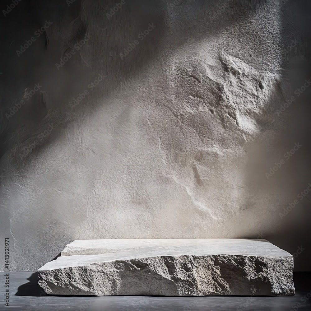 Weathered Natural Stone Surface with Organic Textures and Shadows Perfect for Premium Product Photography Display
