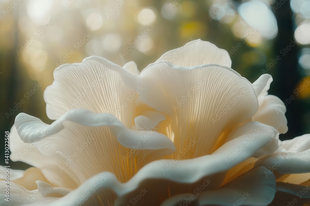White Oyster Mushroom Close-Up with Soft Natural Lighting and Textured Details for Food Photography