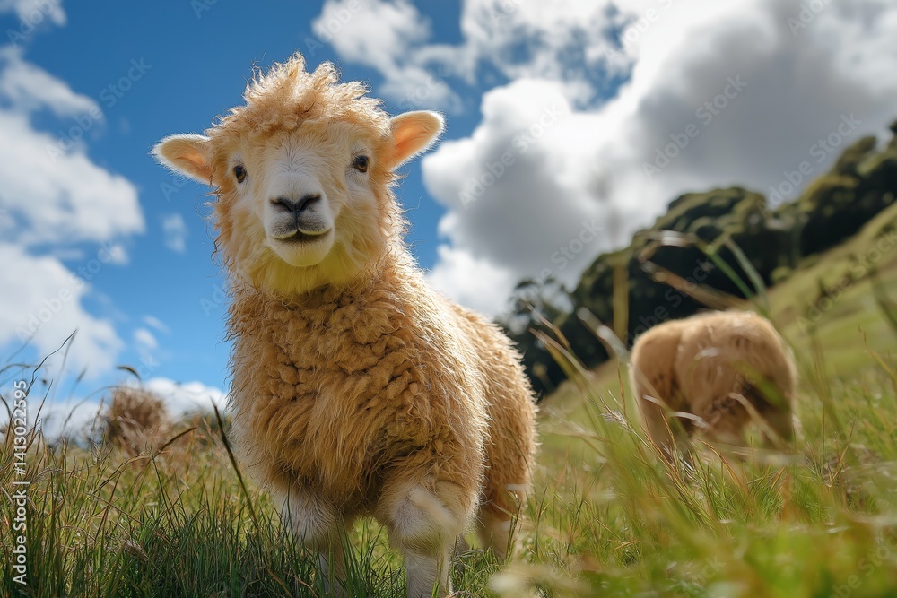 Fototapeta premium Merino Sheep in Sunny Field