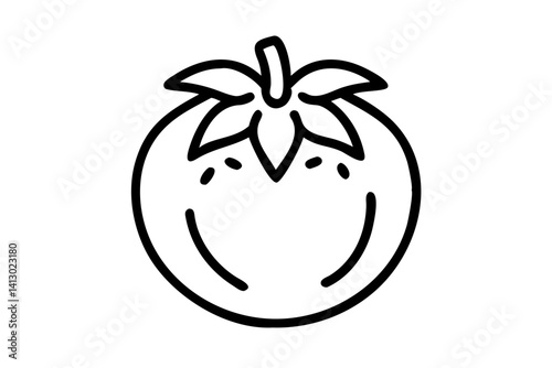 Tomato with Leaves Line Art Icon – Vector for Food Apps and Healthy Eating Design

