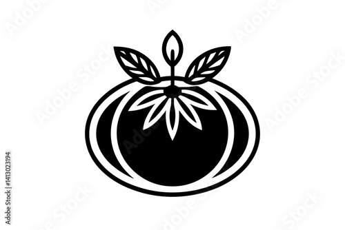 Tomato with Leaves Line Art Icon – Vector for Food Apps and Healthy Eating Design


