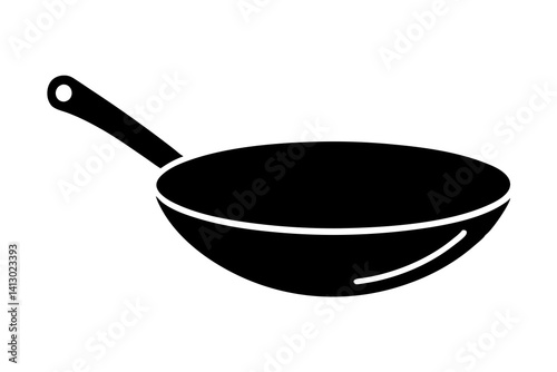 Traditional Chinese Wok Icon – Flat Vector Cooking Pan for Asian Cuisine Design

