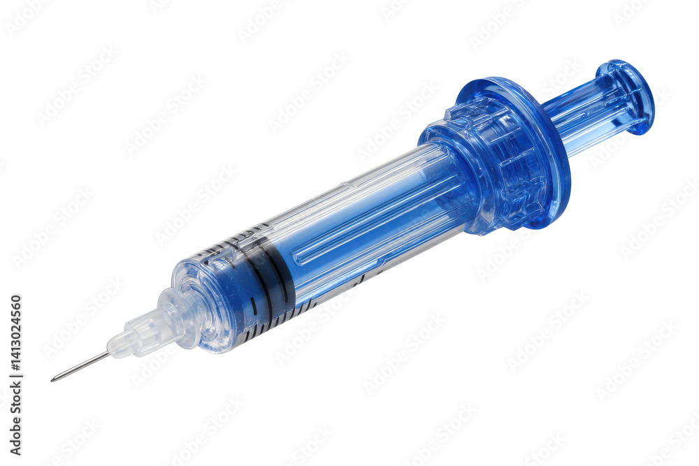 Precision Injection: A Transparent Blue Syringe Ready for Medical Use and Scientific Research on a Dark Background, Highlighting Healthcare Innovation. Precision Injection: A Transparent Blue Syringe Ready for Medical Use and Scientific Research on a Dark Background, Highlighting Healthcare Innovation.