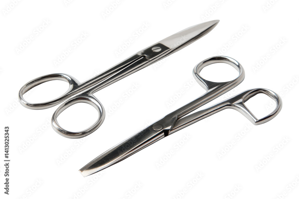 Precision Cut: A Study in Steel and Sharpness, Featuring Two Pairs of Gleaming Surgical Scissors Against a Stark Backdrop Precision Cut: A Study in Steel and Sharpness, Featuring Two Pairs of Gleaming Surgical Scissors Against a Stark Backdrop