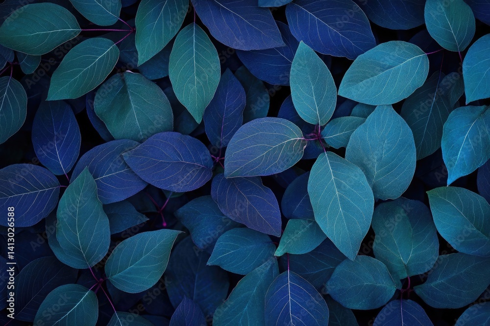 Blue and Green Leaves in Dense Overlap Natural Organic Leaf Texture, CloseUp View Blue and Green Leaves in Dense Overlap Natural Organic Leaf Texture, CloseUp View