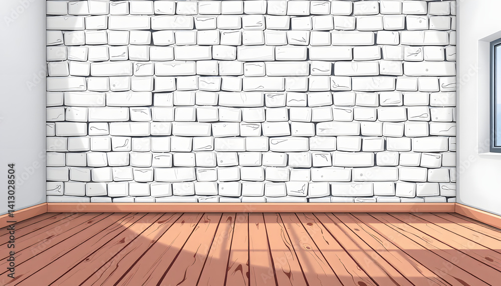Fototapeta premium white mortar wall and wood floor in the room. with white shades