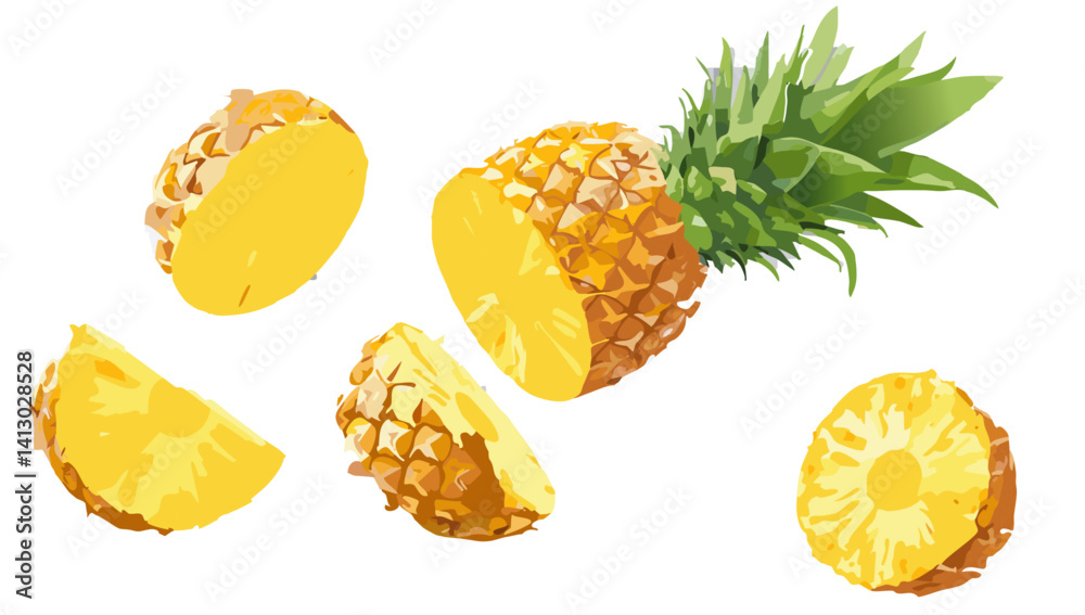 set of pineapple falling vector design