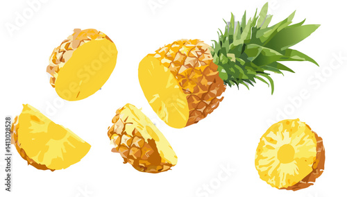 Obraz na płótnie set of pineapple falling vector design w salonie