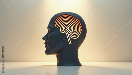 Problems of the human psyche: Silhouette of a Head with a Maze Inside