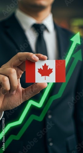 Positive Economic Growth in Canada displayed with Arrows and National Flag