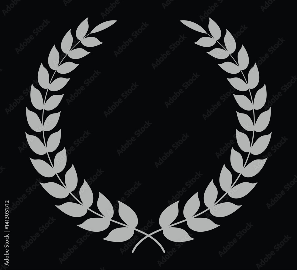 Obraz premium Circular Laurel wreath vector silhouette art on black background