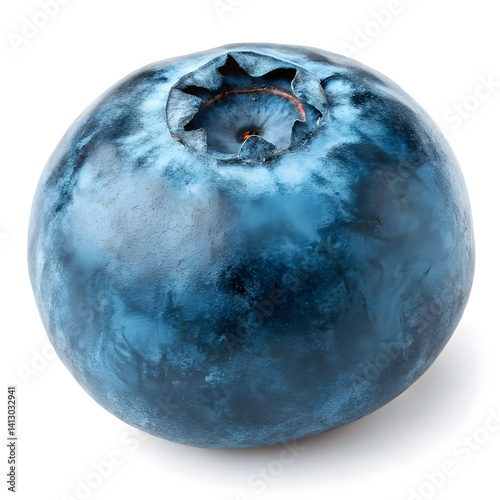 Whole Blueberry with Stem Scar on White Background