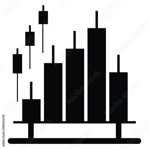 Black silhouette of vertical bar and candlestick chart for financial data and trading concept