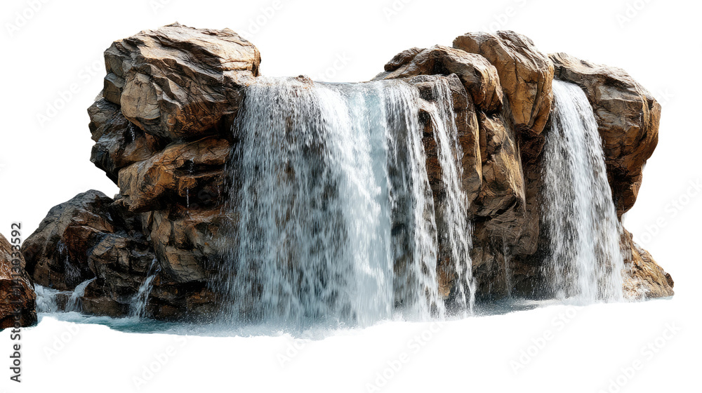 Fototapeta premium Majestic Waterfall: Capture the raw power and beauty of nature with this stunning image of a cascading waterfall, flowing gracefully over rugged rocks. A spectacle of natural elegance.