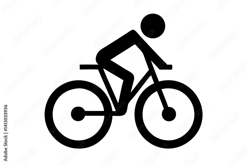 Naklejka premium Black And White Bicycle Icon Cyclist Riding Bike Silhouette Graphic Illustration Transportation Symbol Healthy Lifestyle Vector Design, bicycle, bike, cyclist, cycling, icon, pictogram, symbol